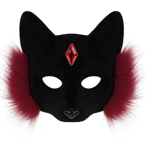 PPFINE Therian Fuchsmaske Fell Tier Halbgesichts Edelsteinmasken Kostümrequisiten Für Halloween Weihnachten Cosplay von PPFINE