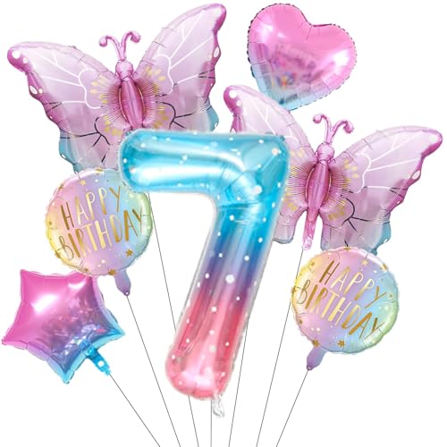 PPGGOPP 7 Stück Schmetterling Deko Geburtstag, Schmetterling Folienballon 7 Jahre, Bunt Schmetterlinge Geburtstagsdeko, für Mädchen Geburtstag Jubiläum Motto Party Dekoration PPGGOPP 7 Stück Schmetterling Deko Geburtstag, Schmetterling Folienballon 7 Jahre, Bunt Schmetterlinge Geburtstagsdeko, für Mädchen Geburtstag Jubiläum Motto Party Dekoration von PPGGOPP