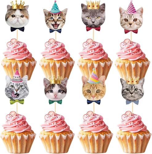 Katze Kuchen Topper Set - 24 Stück Tortendeko für Geburtstag, Kätzchen Cake Topper, Muffin Deko, Cupcake Topper Katze Kuchen Topper Set - 24 Stück Tortendeko für Geburtstag, Kätzchen Cake Topper, Muffin Deko, Cupcake Topper von PPGGOPP