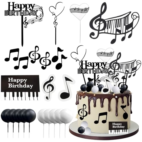 Musiknoten Cupcake Topper Happy Birthday Tortendeko Musik Party Kuchen Dekoration Kuchen Topper Musik für Rock Musik Konzert Thema Baby Shower Hochzeit Geburtstag Party Torten Dekorationen (A) von PPGGOPP