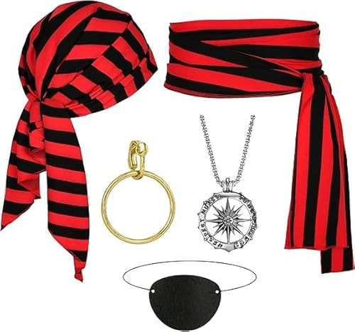 PPGGOPP Piraten Kostüm Zubehör, 5pcs Kapitän Piraten Kostüm Zubehör, Piraten Accessoires Set, Piraten Bandana Stirnband, mit Piraten Stirnband Taillengürtel,Augenklappe, Ohrring, Piraten Halskette PPGGOPP Piraten Kostüm Zubehör, 5pcs Kapitän Piraten Kostüm Zubehör, Piraten Accessoires Set, Piraten Bandana Stirnband, mit Piraten Stirnband Taillengürtel,Augenklappe, Ohrring, Piraten Halskette von PPGGOPP