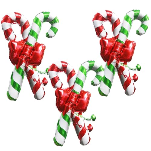 Weihnachtsballons,3PCS Folienballon Weihnachten Deko,Folien Weihnachts Folienballons, Folienballon Zuckerstangen,Weihnachtsluftballon,für Weihnachten, Neujahr, Geburtstag, Partyzubehör (B) von PPGGOPP