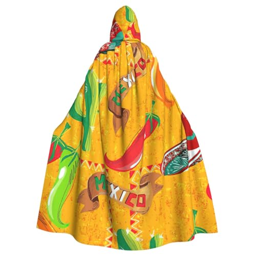Kaktus-Hut und Chili-Pfeffer-Druck, Unisex, volle Länge, mit Kapuze, Halloween-Umhang, für Cosplay, Mittelalter und Festivals, passend von PPHGUT