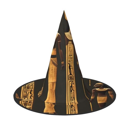 PPHGUT Antiker ägyptischer Hieroglyphen-Druck, Halloween-Hexenhut, breite Krempe, faltbare Kappe, Partys, Arnivals und Rollenspielveranstaltungen von PPHGUT