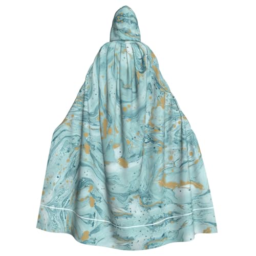 PPHGUT Azurit Blaugrün und Folie, Gold, Öl-Marmor-Muster, Druck, Unisex, volle Länge, mit Kapuze, Halloween-Umhang, für Cosplay, Mittelalter und Festivals, passend von PPHGUT