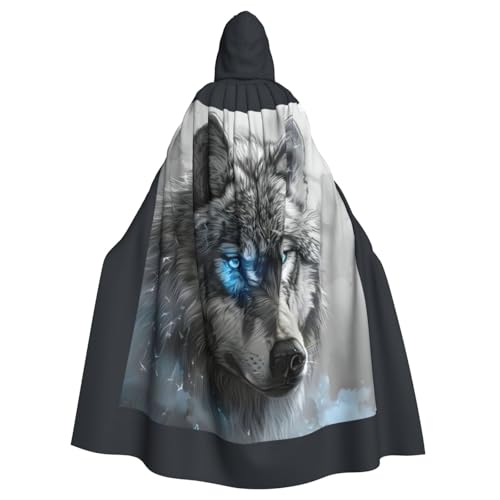 PPHGUT Blaue Augen, Wolfsdruck, Unisex, volle Länge, mit Kapuze, Halloween-Umhang für Cosplay, Mittelalter und Festivals, passend PPHGUT Blaue Augen, Wolfsdruck, Unisex, volle Länge, mit Kapuze, Halloween-Umhang für Cosplay, Mittelalter und Festivals, passend von PPHGUT