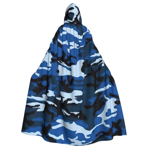 PPHGUT Blauer Camouflage-Umhang mit Kapuze, Unisex, volle Länge, Halloween-Umhang für Cosplay, Mittelalter und Festivals, passend von PPHGUT