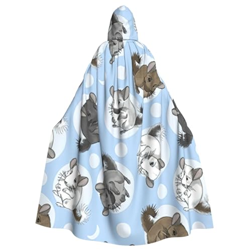 PPHGUT Blauer Chinchillas und Mond-Druck, Unisex, volle Länge, mit Kapuze, Halloween-Umhang für Cosplay, Mittelalter und Festivals, passend von PPHGUT