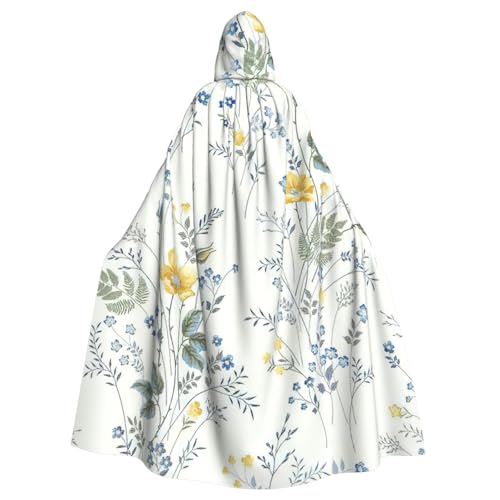 PPHGUT Blaues Blumenmuster, Rosen-Druck, Unisex, volle Länge, mit Kapuze, Halloween-Umhang für Cosplay, Mittelalter und Festivals, passend von PPHGUT