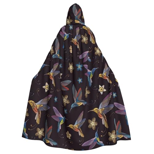 PPHGUT Blumen-Kolibri-Stickerei-Druck, Unisex, volle Länge, mit Kapuze, Halloween-Umhang für Cosplay, Mittelalter und Festivals, passend von PPHGUT