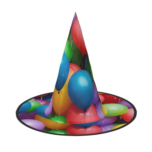 PPHGUT Bunte Luftballons, blauer Himmel, Halloween-Hexenhut, breite Krempe, faltbare Kappe, Partys, Arnivals und Rollenspielveranstaltungen von PPHGUT