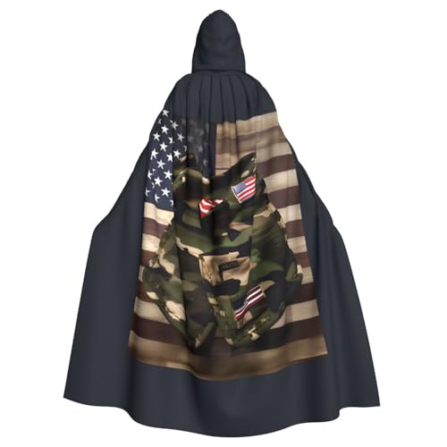 PPHGUT Camouflage-Umhang mit amerikanischer Flagge, Unisex, volle Länge, mit Kapuze, Halloween-Umhang, für Cosplay, Mittelalter und Festivals, passend von PPHGUT
