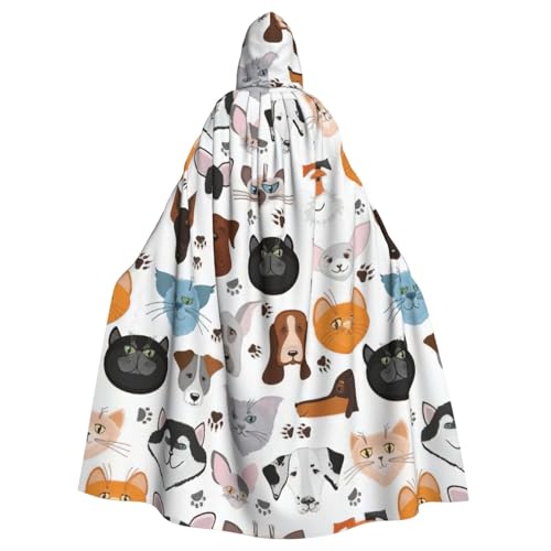 PPHGUT Cartoon-Katzen- und Hunde-Druck, Unisex, volle Länge, mit Kapuze, Halloween-Umhang für Cosplay, Mittelalter und Festivals, passend für Halloween PPHGUT Cartoon-Katzen- und Hunde-Druck, Unisex, volle Länge, mit Kapuze, Halloween-Umhang für Cosplay, Mittelalter und Festivals, passend für Halloween von PPHGUT