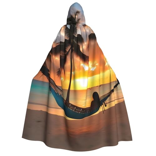 PPHGUT Coconut Beach Sonnenuntergang Hängematte Druck Kapuzenumhang Unisex Halloween Kostüm Karneval Motto Festivals Partys Cosplay von PPHGUT