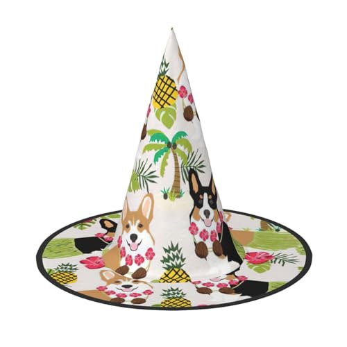 PPHGUT Corgi Hawaiianischer tropischer Sommer-Ananas-Druck, Halloween-Hexenhut, breite Krempe, faltbare Kappe, Partys, Arnivals und Rollenspielveranstaltungen von PPHGUT