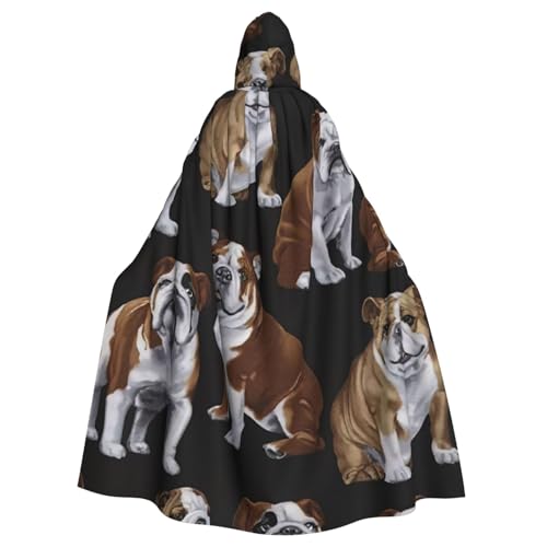 PPHGUT Englische Bulldoggen-Aufdruck, Unisex, volle Länge, mit Kapuze, Halloween-Umhang für Cosplay, Mittelalter und Festivals, passend von PPHGUT