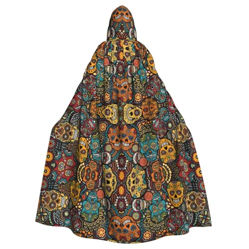 PPHGUT Farbenfroher Totenkopf-Druck, Unisex, volle Länge, mit Kapuze, Halloween-Umhang für Cosplay, Mittelalter und Festivals, passend von PPHGUT