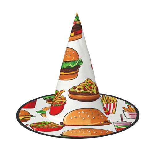 PPHGUT Fast-Food-Druck, Halloween-Hexenhut, breite Krempe, faltbare Kappe, Partys, Arnivals und Rollenspielveranstaltungen von PPHGUT