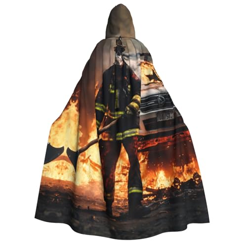 PPHGUT Feuerwehrmann Feuerwehrmann Flamme Druck Kapuzenumhang Unisex Halloween Kostüm Karneval Motto Festivals Partys Cosplay von PPHGUT