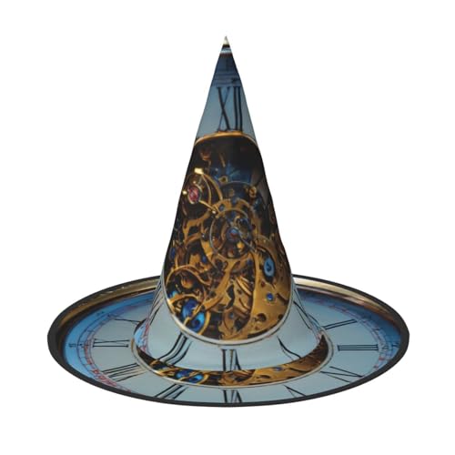 PPHGUT Gears Clock Bronze Century Print Halloween Hexenhut breite Krempe faltbare Kappe Partys Arnivals und Rollenspiele Events von PPHGUT