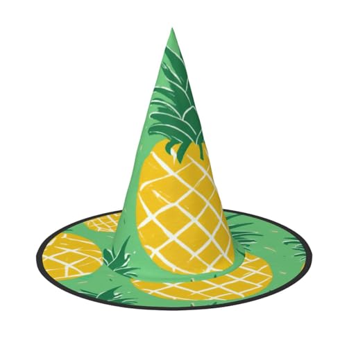 PPHGUT Goldener Ananas-Hintergrund, Halloween-Hexenhut, breite Krempe, faltbare Kappe, Partys, Arnivals und Rollenspielveranstaltungen von PPHGUT