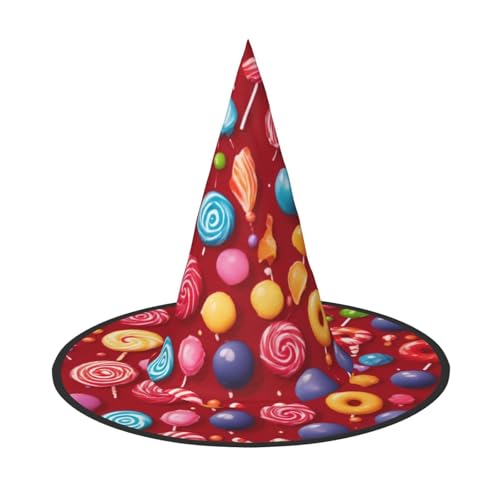 PPHGUT Halloween-Hexenhut mit Lutscher-Druck, breite Krempe, faltbare Kappe, Partys, Arnivals und Rollenspielveranstaltungen von PPHGUT