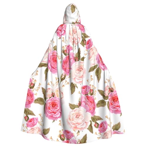 PPHGUT Halloween-Umhang mit Blumenmuster, Rose, Rosa, Unisex, volle Länge, mit Kapuze, für Cosplay, Mittelalter und Festivals von PPHGUT