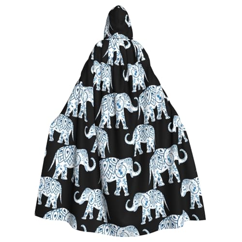 PPHGUT Halloween-Umhang mit Elefanten-Blau-Schwarz-Druck, Unisex, volle Länge, mit Kapuze, für Cosplay, Mittelalter und Festivals PPHGUT Halloween-Umhang mit Elefanten-Blau-Schwarz-Druck, Unisex, volle Länge, mit Kapuze, für Cosplay, Mittelalter und Festivals von PPHGUT