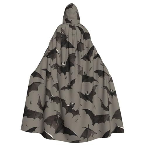 PPHGUT Halloween-Umhang mit Fledermäusen, grauer Druck, Unisex, volle Länge, mit Kapuze, Halloween-Umhang für Cosplay, Mittelalter und Festivals, passend von PPHGUT