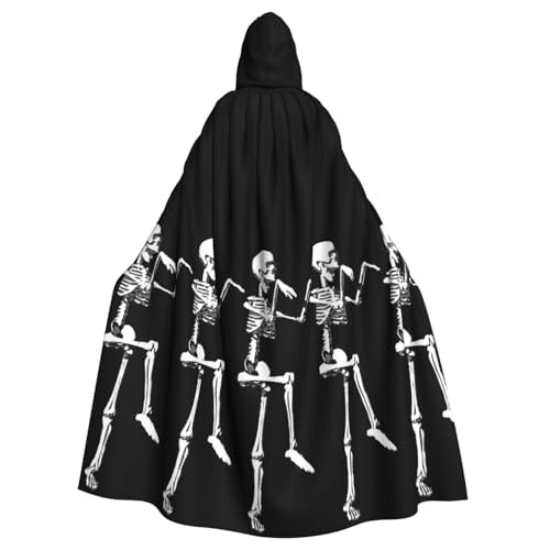 PPHGUT Halloween beweglicher Skelett-Schädel-Druck, Unisex, volle Länge, mit Kapuze, Halloween-Umhang für Cosplay, Mittelalter und Festivals, passt von PPHGUT