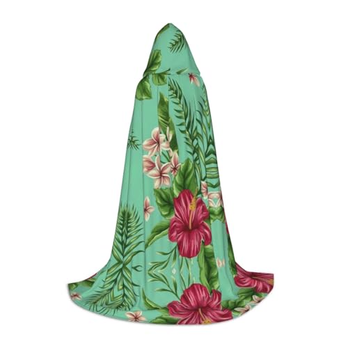 PPHGUT Hawaiianischer Umhang mit tropischen Blättern und Blumen, mit Kapuze, für Halloween, Karneval, Cosplay, Teenager, Kinder, Erwachsene, Zauberer-Themen von PPHGUT