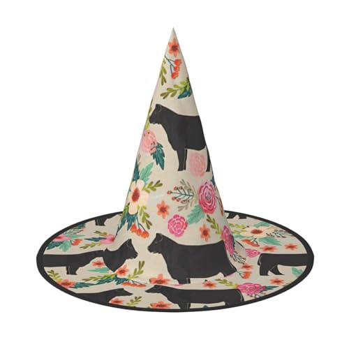 PPHGUT Hexenhut mit Blume, Kuh, Bauernhof, Druck, Halloween, breite Krempe, faltbare Kappe, Partys, Arnivals und Rollenspielveranstaltungen von PPHGUT
