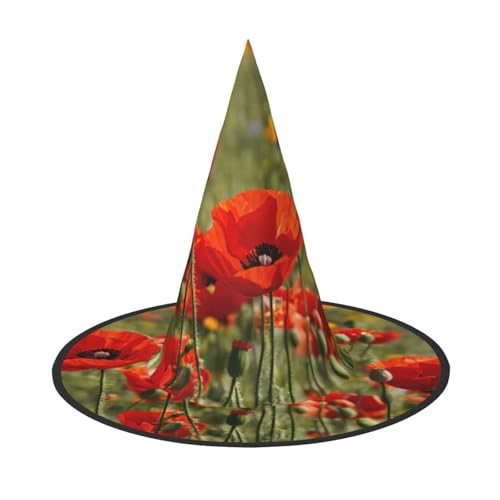PPHGUT Hexenhut mit Mohnblumen-Druck, breite Krempe, faltbare Kappe, Partys, Arnivals und Rollenspielveranstaltungen von PPHGUT