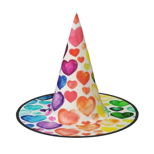 PPHGUT Hexenhut mit Regenbogen-Herz-Druck, breite Krempe, faltbare Kappe, Partys, Arnivals und Rollenspielveranstaltungen von PPHGUT