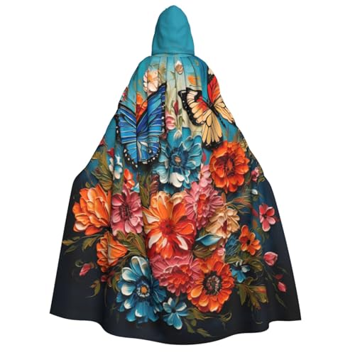 PPHGUT Kapuzenumhang mit Blumen und Schmetterlingen, Unisex, Halloween-Kostüm, Karneval, Mottopartys, Cosplay von PPHGUT