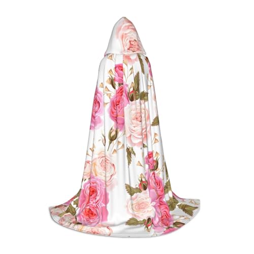 PPHGUT Kapuzenumhang mit Blumenmuster, Rose, rosa Druck, für Halloween, Karneval, Cosplay, Teenager, Kinder, Erwachsene, Zauberer-Themen von PPHGUT