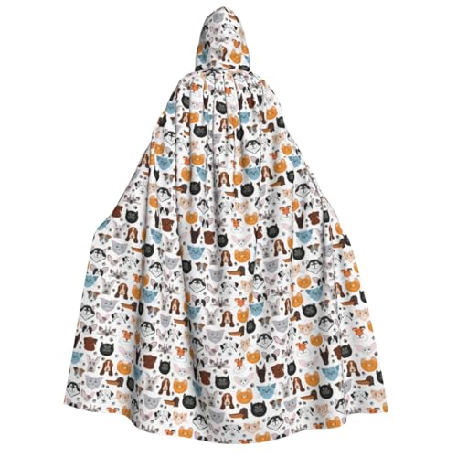 PPHGUT Kapuzenumhang mit Cartoon-Katzen- und Hundemotiv, Unisex, Halloween-Kostüm, Karneval, Mottopartys, Cosplay von PPHGUT