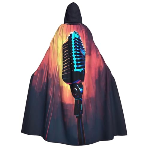 PPHGUT Kapuzenumhang mit Mikrofon und Musiknoten-Druck, Unisex, Halloween-Kostüm, Karneval, Mottopartys, Cosplay von PPHGUT