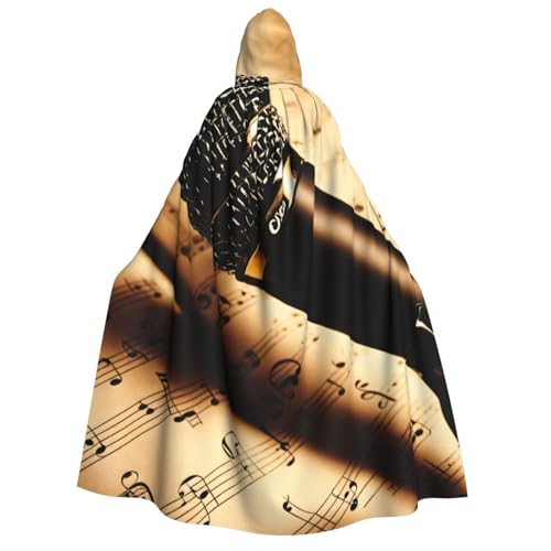 PPHGUT Kapuzenumhang mit Mikrofon und Musiknoten-Druck, Unisex, Halloween-Kostüm, Karneval, Mottopartys, Cosplay von PPHGUT