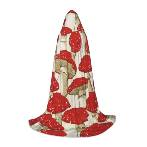 PPHGUT Kapuzenumhang mit Pilz-Druck, für Halloween, Karneval, Cosplay, Teenager, Kinder, Erwachsene, Zauberer-Themen, Rot / Weiß von PPHGUT