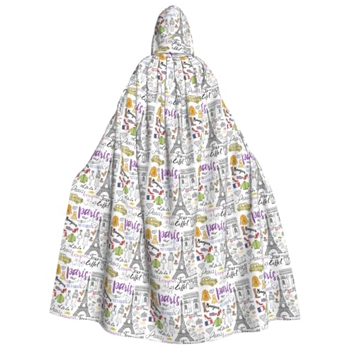 PPHGUT Kapuzenumhang mit französischer Paris-Tour und Eiffelturm-Druck, Unisex, Halloween-Kostüm, Karneval, Mottopartys, Cosplay von PPHGUT