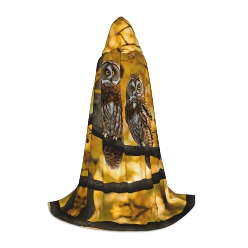 PPHGUT Kapuzenumhang mit niedlichem braunem Cartoon-Eulen-Druck, für Halloween, Karneval, Cosplay, Teenager, Kinder, Erwachsene, Zauberer-Themen von PPHGUT