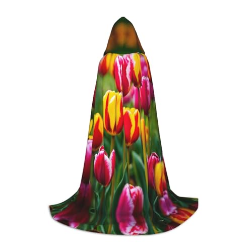 PPHGUT Kapuzenumhang mit rosa Tulpenmuster, für Halloween, Karneval, Cosplay, Teenager, Kinder, Erwachsene, Zauberer-Themen von PPHGUT