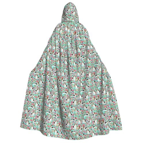 PPHGUT Kapuzenumhang mit süßem Basset Hound mit Blumenmuster, Unisex, Halloween-Kostüm, Karneval, Mottopartys, Cosplay von PPHGUT