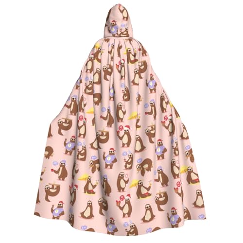 PPHGUT Kapuzenumhang mit süßem Faultier-Druck, Unisex, Halloween-Kostüm, Karneval, Mottopartys, Cosplay von PPHGUT