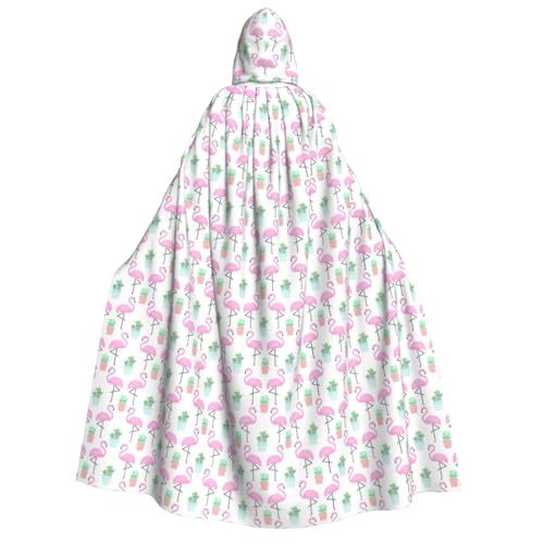 PPHGUT Kapuzenumhang mit tropischem Flamingo, niedlicher Kaktus-Druck, Unisex, Halloween-Kostüm, Karneval, Mottopartys, Cosplay von PPHGUT