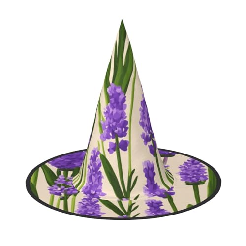PPHGUT Lavendel-Stempel-Druck, Halloween-Hexenhut, breite Krempe, faltbare Kappe, Partys, Arnivale und Rollenspielveranstaltungen von PPHGUT