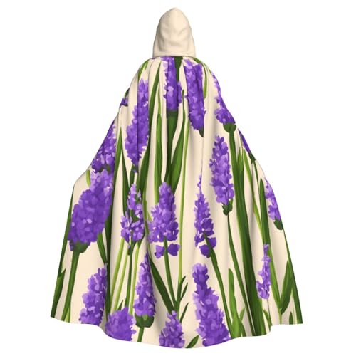 PPHGUT Lavendel-Stempel-Druck, Unisex, volle Länge, mit Kapuze, Halloween-Umhang für Cosplay, Mittelalter und Festivals, passend für Halloween von PPHGUT