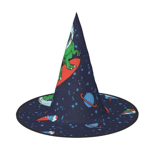 PPHGUT Lustiger Astronauten-Hexenhut mit Dinosaurier-Raketen-Druck, breite Krempe, faltbare Kappe, Partys, Arnivals und Rollenspielveranstaltungen von PPHGUT
