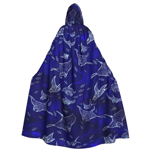 PPHGUT Manta Ray und Fisch-Druck, Unisex, volle Länge, mit Kapuze, Halloween-Umhang, für Cosplay, Mittelalter und Festivals, passend für Halloween von PPHGUT